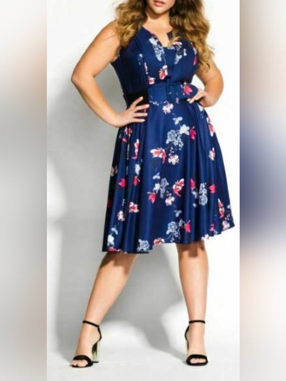 City Chic M (18) Navy Floral Midi Dress